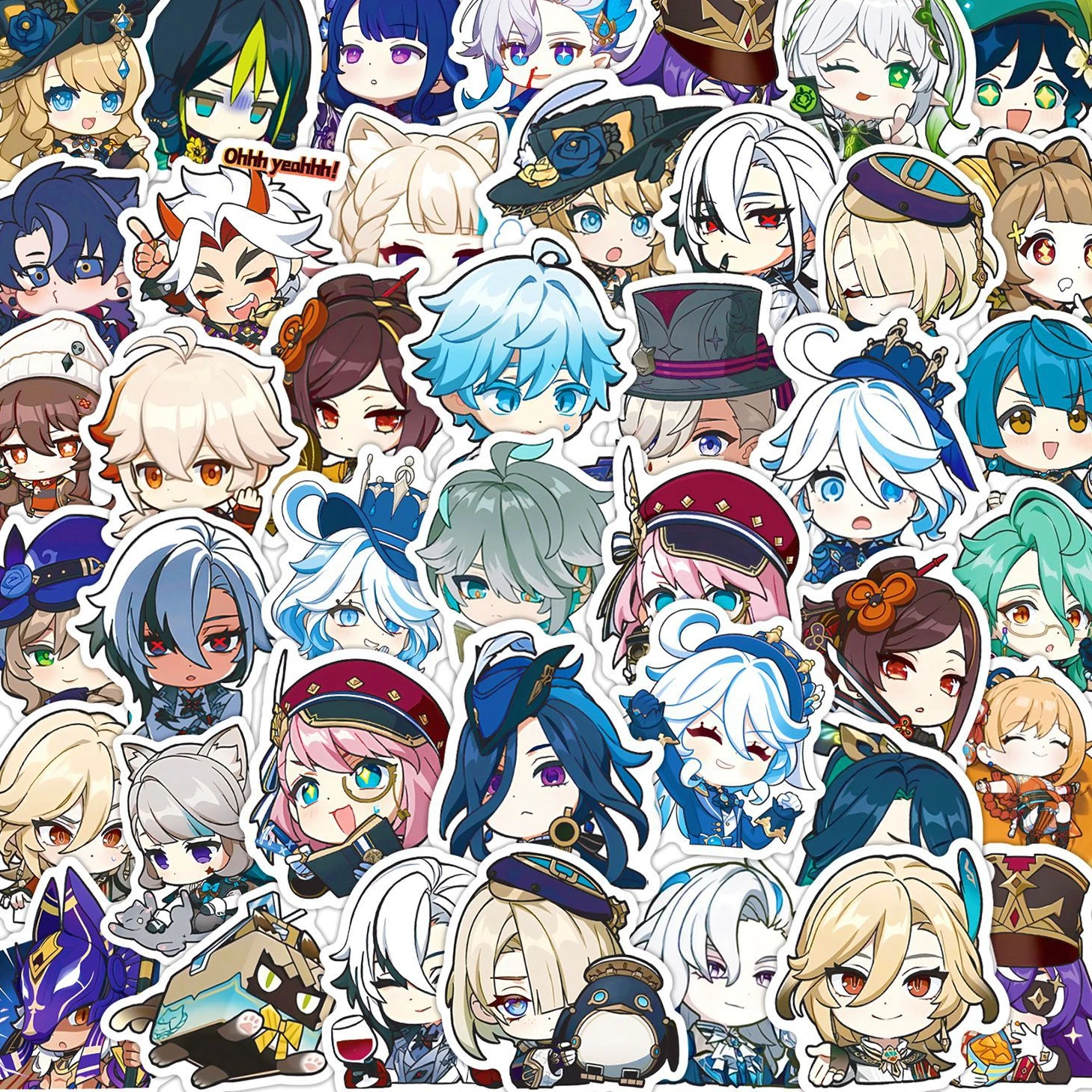 만화 귀여운 원신 후리나 시리즈 그래피티 스티커, 데스크탑 벽 장식에 적합한 DIY 스티커 팩, 보관함 포함, 50 개 