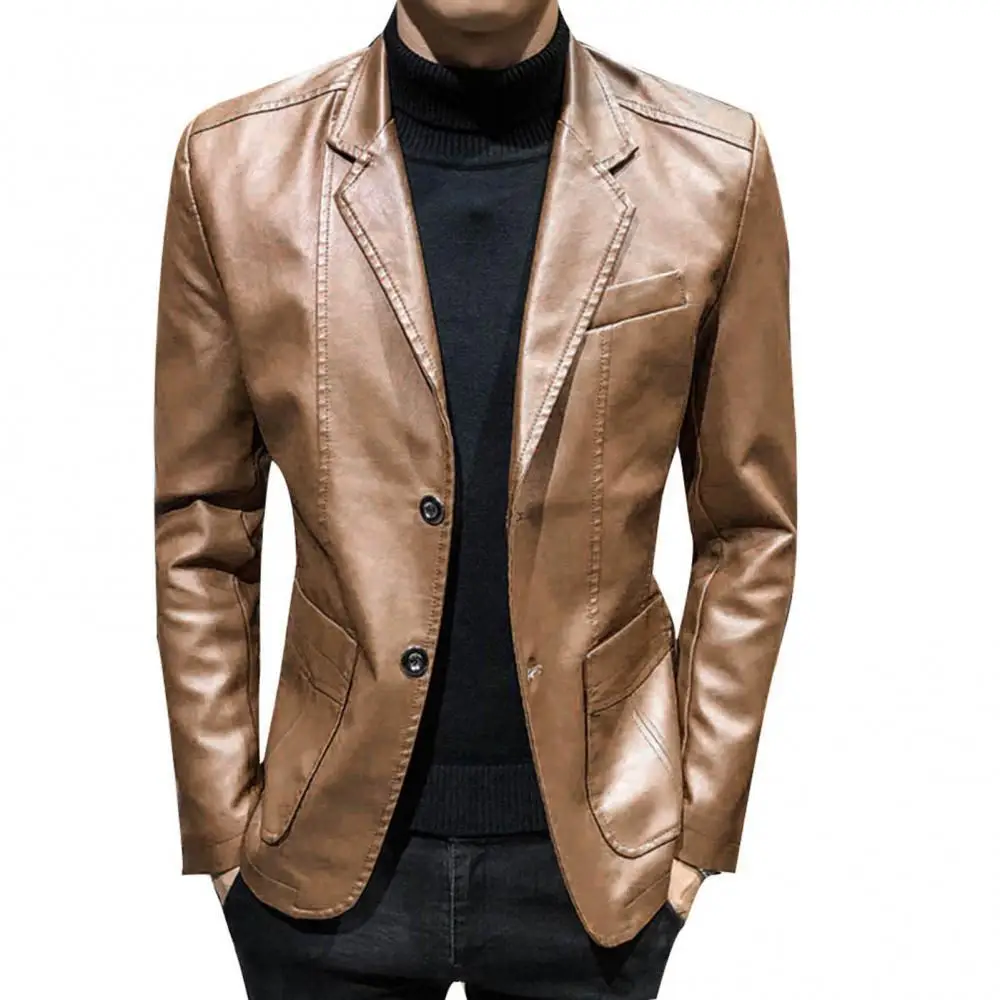 Men Leather Suits Jackets Blazers Jackets Coats New Fashion Male Slim Fit PU Leather Overcoats Blazers Coats Size 4XL mens blazer