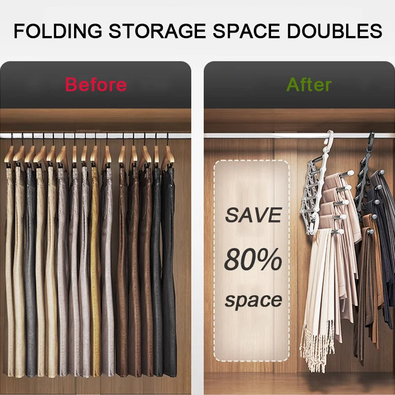 Stainless Steel Retractable Trouser Rack Pants Rack Clothes Rack Folding Multi-functional Space Saving Pants Hangers Foldable Closet Organizer Wardrobe