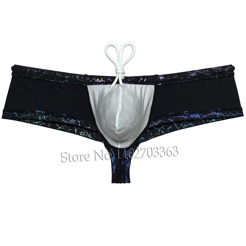 Mens Fashion Gloss Swimwear Bikini Boxer Briefs Wet Look Swimming Surfing Swim Trunks Cheeky Panties Beachwear