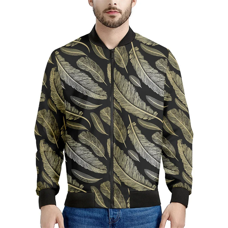 thumbnail image 1 of Chaquetas con estampado de plumas bohemias para hombre, sudadera de manga larga con estampado 3D retro, chaqueta bomber de calle de gran tamaño con cremallera, 1 of 5