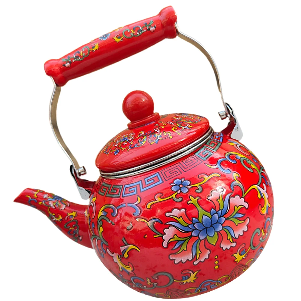 

Doitool Ceramic Enamel Tea Kettle 2.2L Large Porcelain Enameled Teakettle Floral Teapot Stovetop Hot Water Kettle Pot