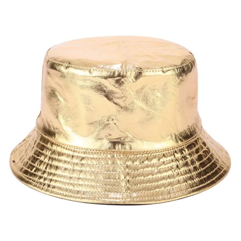 New Two-sided Golden Silver Foldable Bucket Hat Beach Sun Hat Street Headwear Fisherman Outdoor Cap Men and Woman Hip Hop Caps