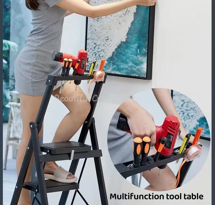 Folding Ladder Aluminum Household Folding Ladder 3/4 Steps Ladders For Home Multifunction ladder chair Stairs Herringbone ladder work ladder platform