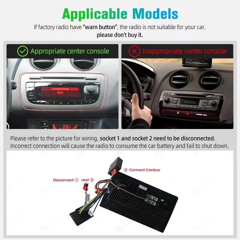 Radio de coche Junsun de 7/9 pulgadas para Seat Ibiza 6j 2009-2015, CarPlay inalámbrico, Android Auto, GPS, navegador, estéreo, SWC, BT, FM, AM, RDS, DSP, 2Din, Mirror Link, reproductor multimedia, control por voz con IA 4
