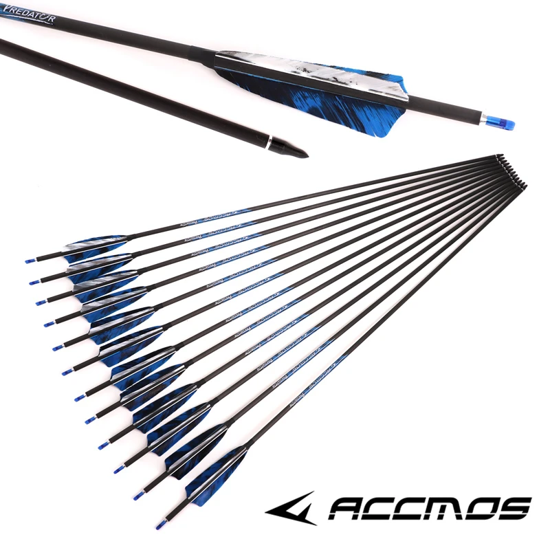 

6/12pcs ID6.2mm 32inch Pure Carbon Arrows Spine 250—800 With 4inch Turkey Feather For Recurve/Compound Bow Archery Shooting