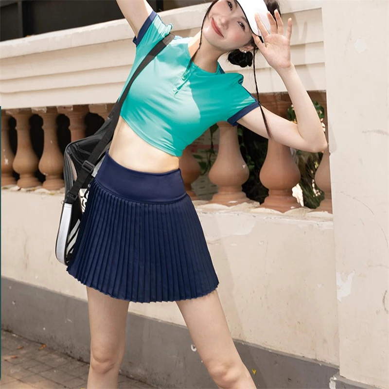 

Women's Sports Skirt Quick Dry Anti-Shine Badminton Half Skirt Pocket Tennis Pleated Skirt
