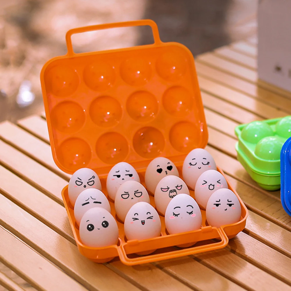 12 Grid Egg Container Portable Outdoor Eggs Carrier Protection Box Plastic with Handle Shockproof for Picnic Hiking Travel