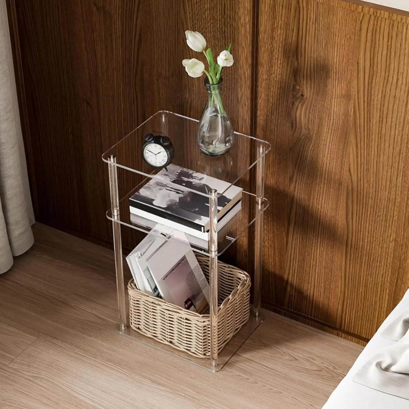 Clear Acrylic Narrow Side Table, 3 Tier Small End Table for Small Space, Nightstand Bedside Table, Home Decor Accent Table