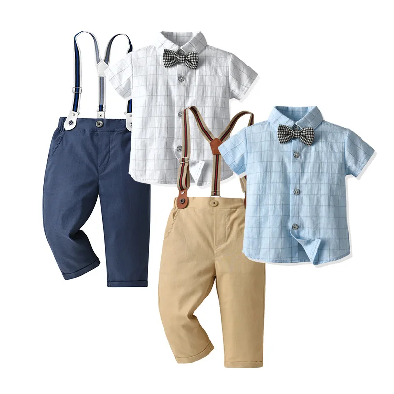 

Wholesale One Piece Dropshipping British Suspender Pants Two-Piece Suit Summer Short-Sleeved Boys' Suit