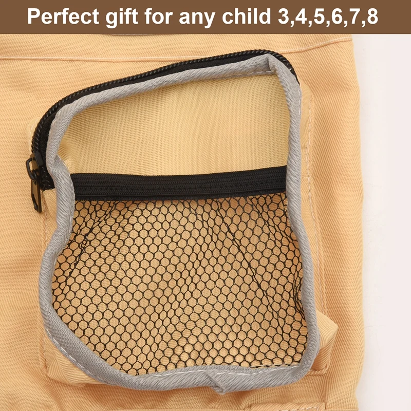 Outdoor Adventure Kit,Young Kid's Khaki Cargo Vest And Hat Comfortable And Durable Explorer Costume Role Play Toy