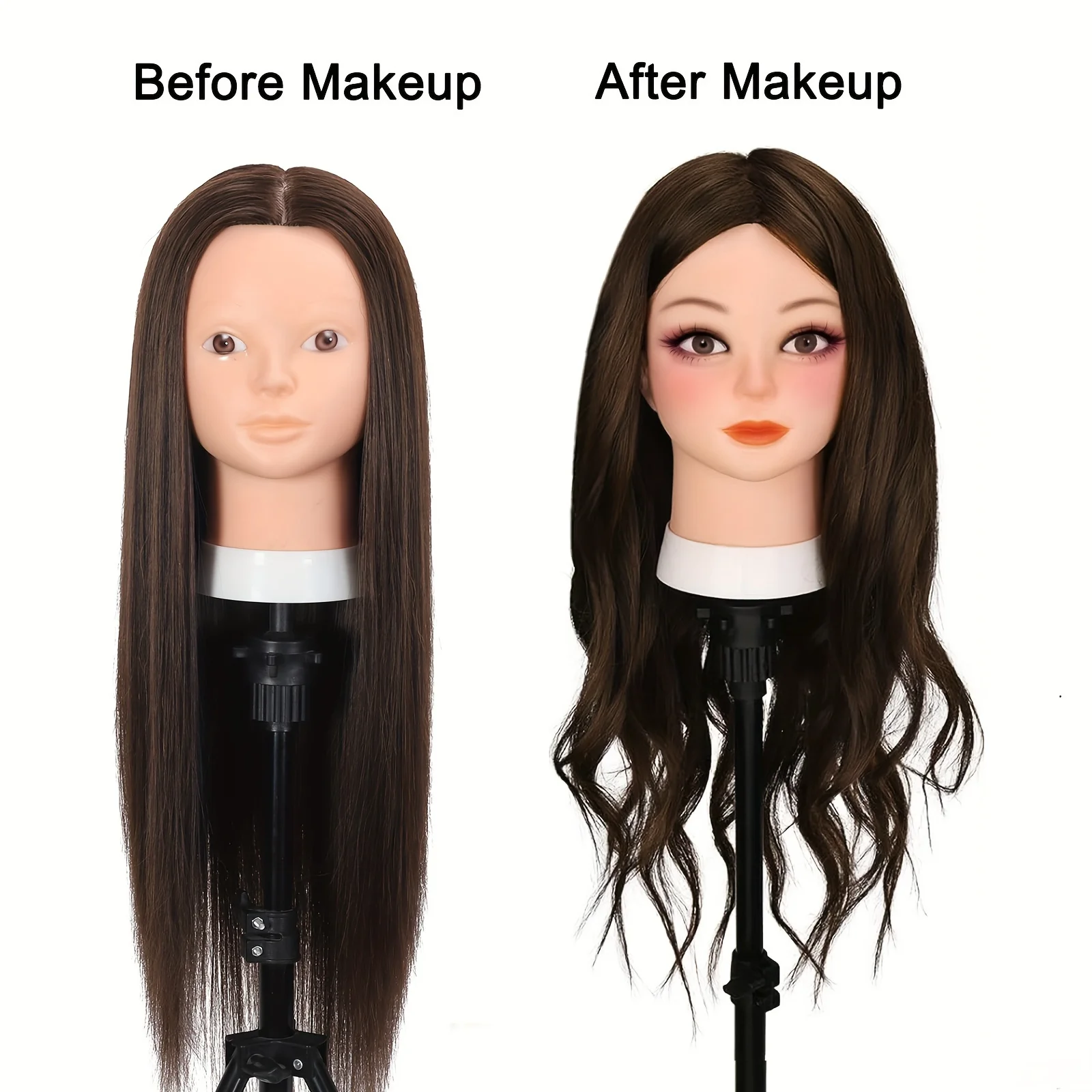 Unisex-Adult Mannequin Head with Long Straight 80% Real Human Hair No Makeup Cosmetology Manikin Head With DIY Hair Styling Tool