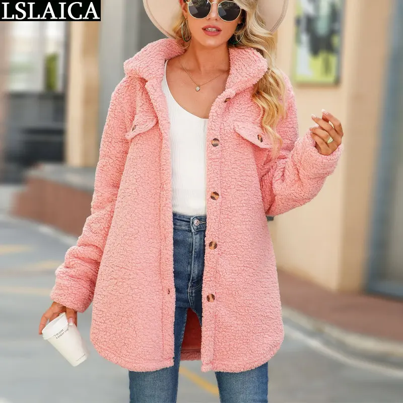 Chaqueta con cuello vuelto para mujer, abrigos de felpa rosa, ropa coreana holgada, moda barata para mujer, Top informal elegante mujer 2022 _ - AliExpress Mobile