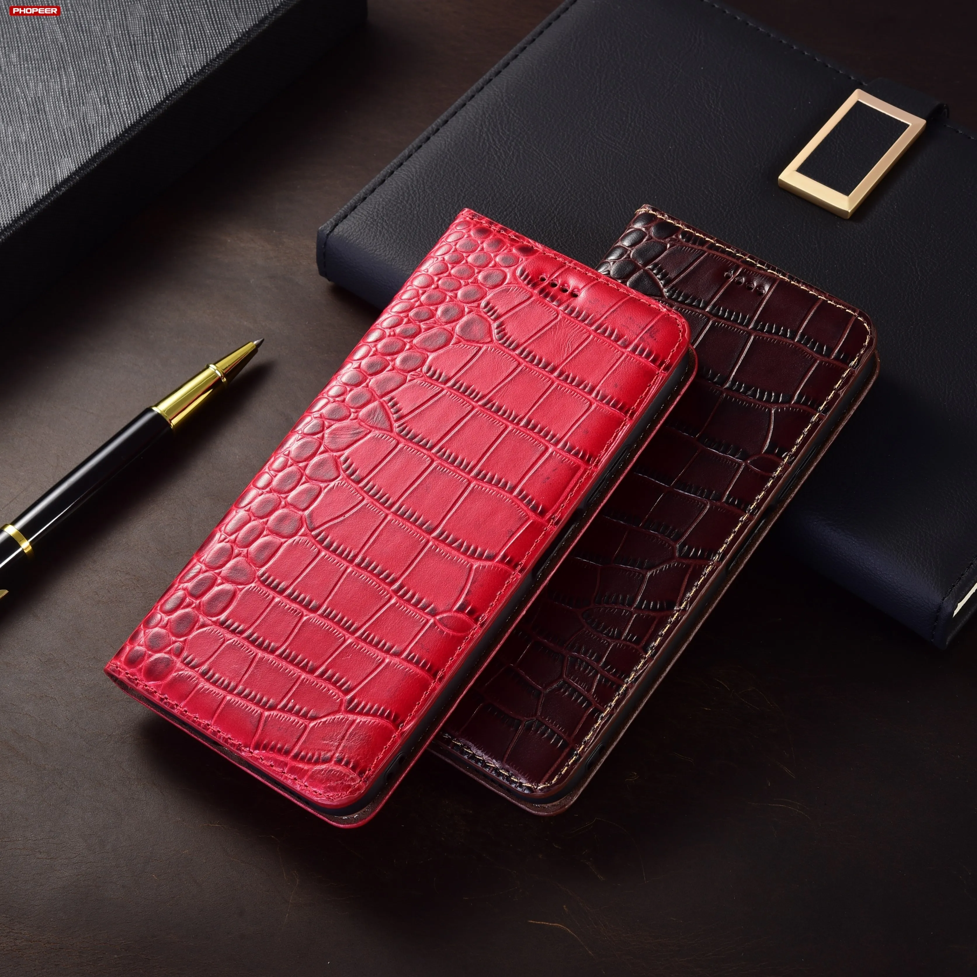 Luxury Genuine Leather Flip Wallet Cover with Card Slots
