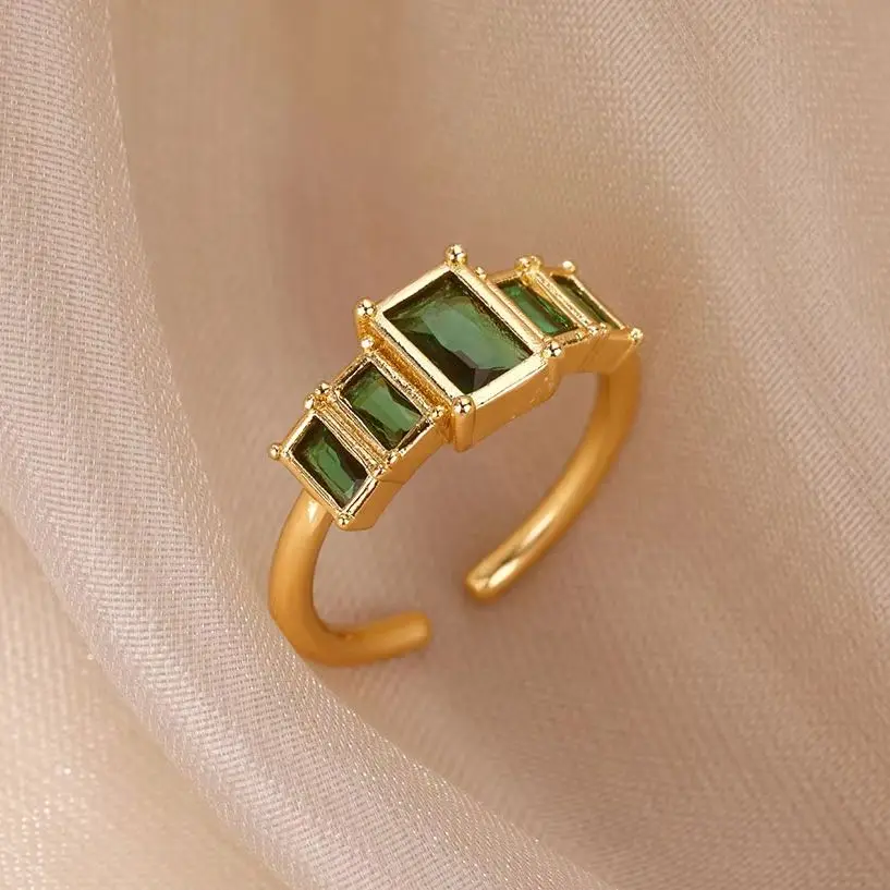 Birthstone Rings for Women Open Adjustable Stainless Steel Ring 2025 Trend