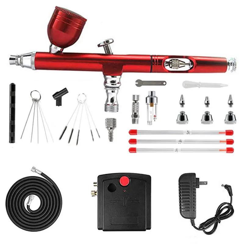 Airbrush and Compressor Kit Dual Action with Push Switch Cleaning Tool 7cc 0.3mm Aerógrafo for Model Cake Painting Nail Ar meterk 100 250v airbrush feed dual action air compressor kit for art painting manicure spray model spray gun nail tool set