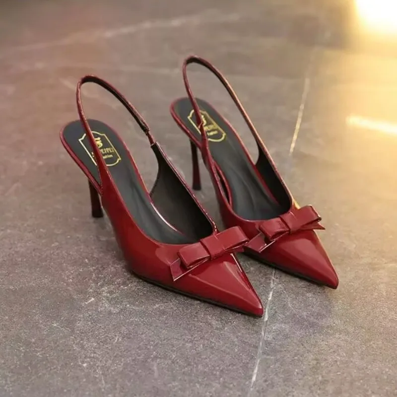 Women Slingback Sandals Fashion Modern Office Shoes for Women Black Wedding Slingback Pointed Toe Butterfly Decoration Female High Heeled Sandals