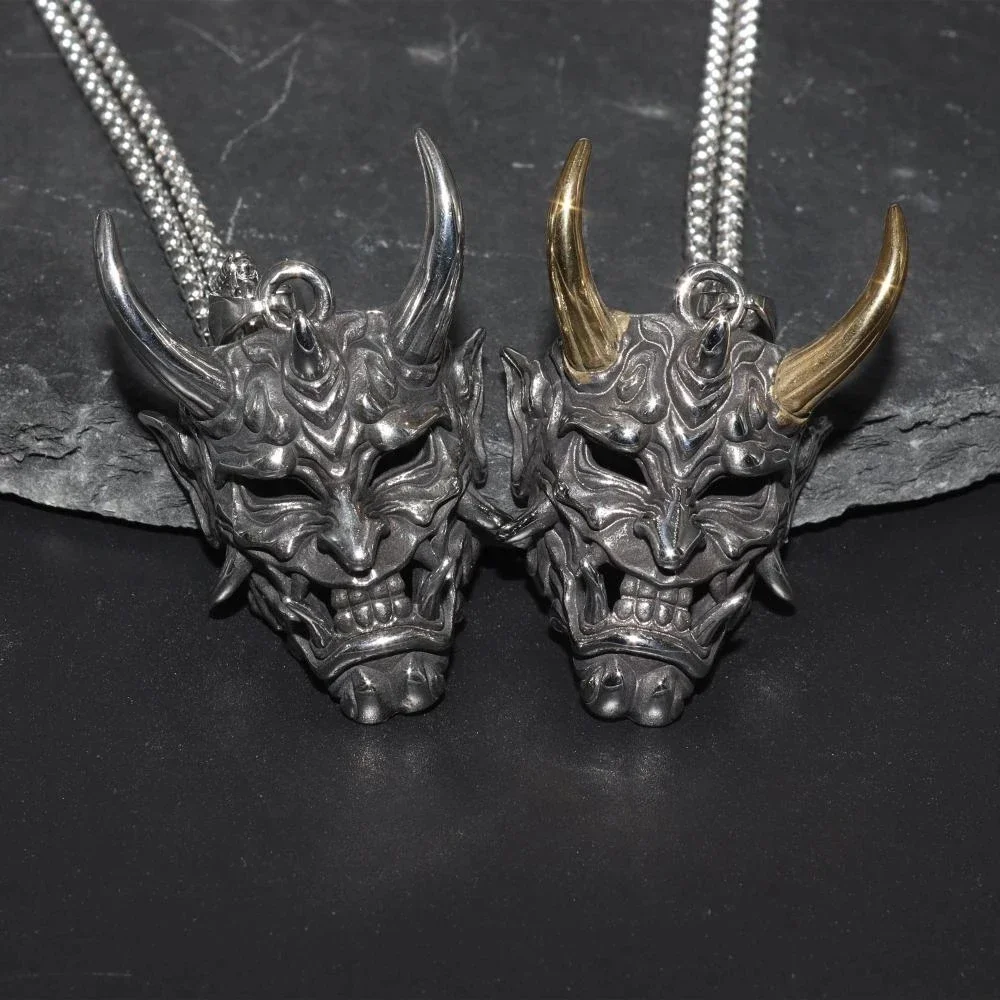 Gothic Anger Hannya Ghost Skull Mask Pendant Accessories Retro Jewelry Gift Necklace Samurai Devil Masks Neck Chain for Friend