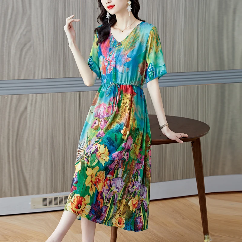 

Oversized Floral Summer Beach Dress Korean Cotton Ladies Dresses for Women New Fashion Vintage Print Oversize Long Dress 2022