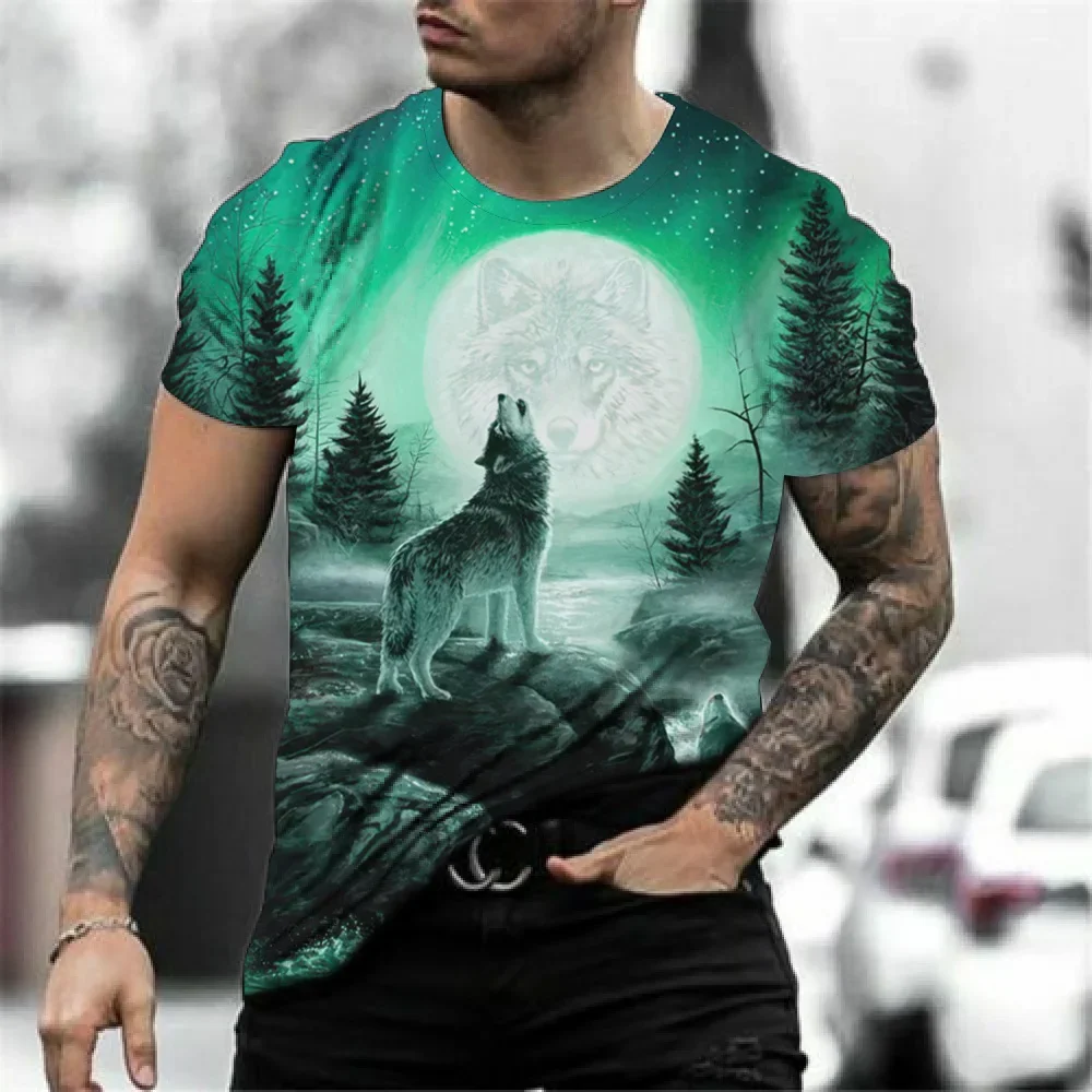 2024 Wolf T Shirt Für Herren Animal Print Kurzarm Top 3D Casual Straße Mann T-shirt Übergroßen T-shirt männer Vintage Kleidung – Detail 4
