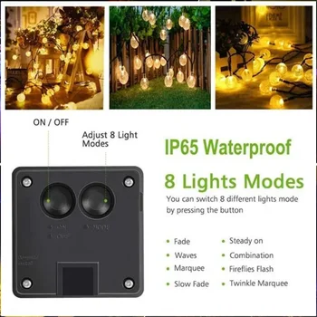 Solar String Lights Outdoor Crystal Fairy Light Chritmas Garland 8 Modes Waterproof Patio Light for Garden Party Decor 6