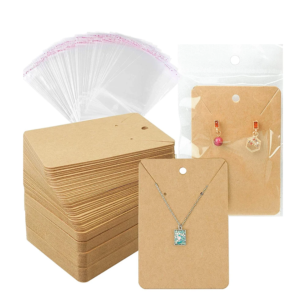 Jewelry Cards Earring Cards Necklace Display Cards 50pcs Earring Display 50Pcs Self-Seal Bags Kraft Paper Tags for DIY