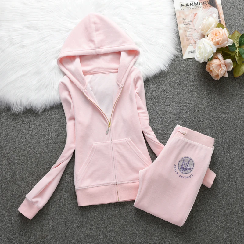 Tracksuit Women Velvet Outfit Two Piece Set Diamonds Velour Sweatshirt Hoodies and Pants Suit Women's Jogging Suit