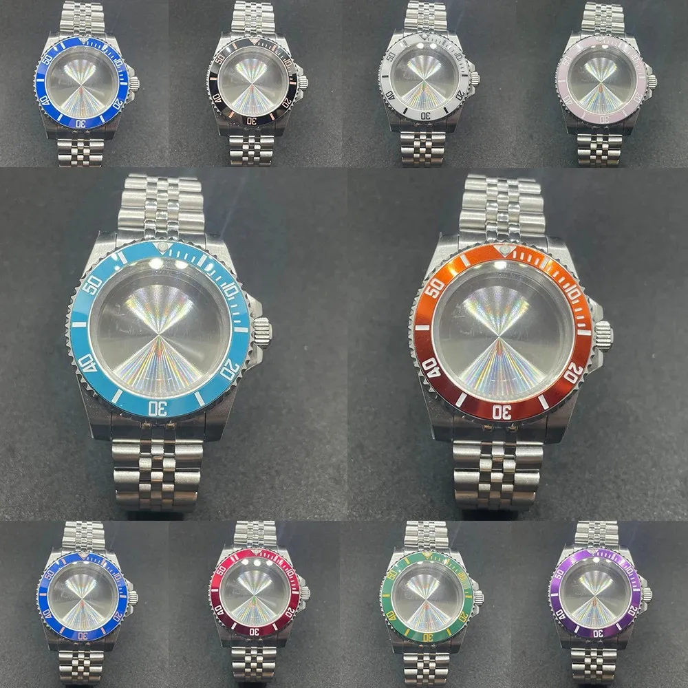 Elegant 40MM Stainless Steel Watch Case with Solid Bracelet and Glide Lock Clasp