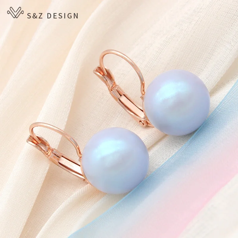 S&Z DESIGN New Fashion Big Round Colorful Imitation Pearl Drop Earrings For Women Girl Wedding Party Jewelry Eardrop