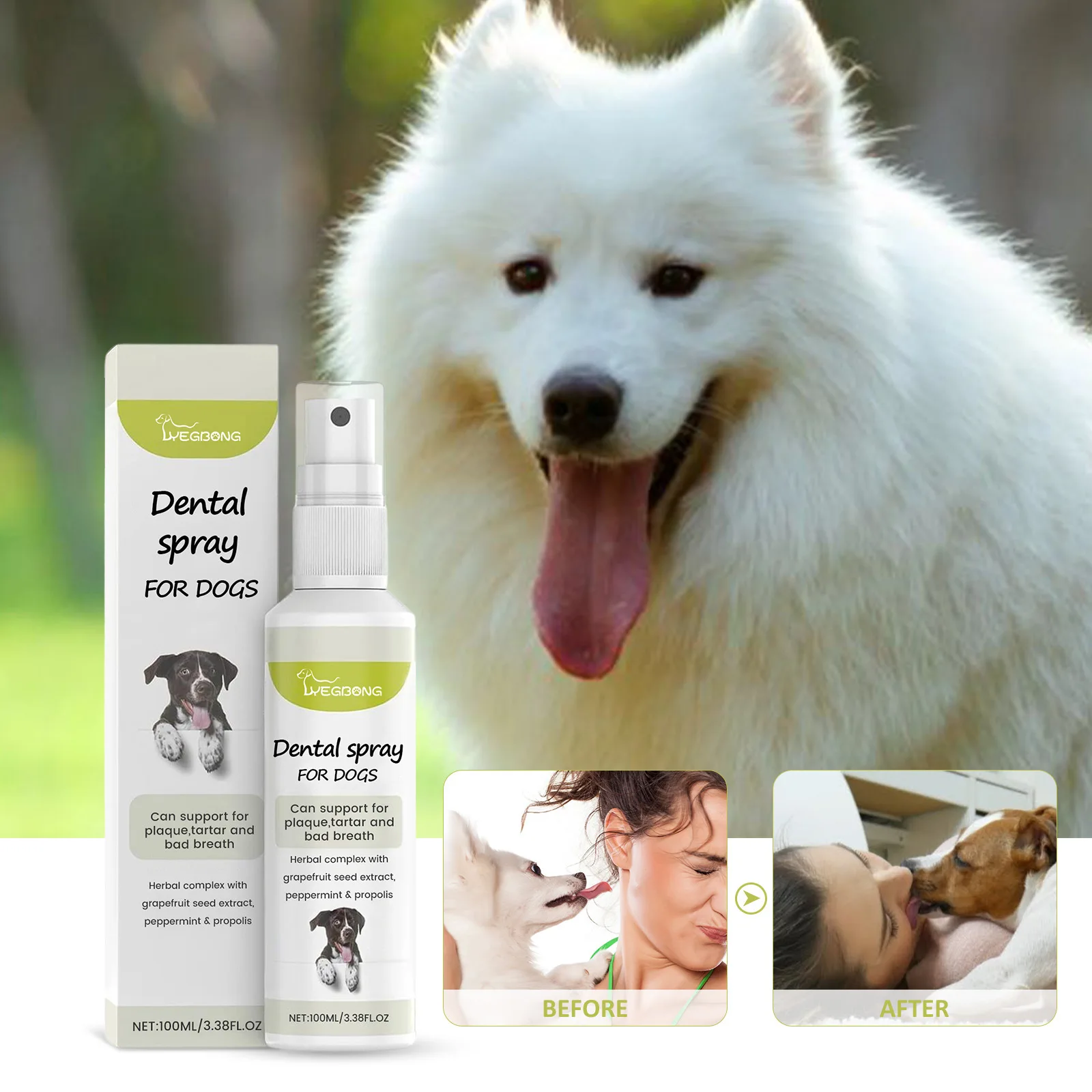 Yegbong Pet Mint Fresh Breath Spray Cat and Dog Oral Cleansing Deodorant Removal Odor Care Spray