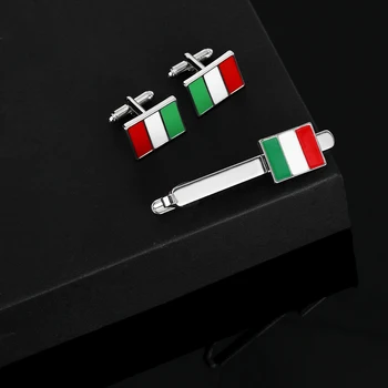 Set di gemelli e fermacravatta Bandiera dell'italia rosso bianco verde Bandiera d'Italia bottone manica accessori Jewerly