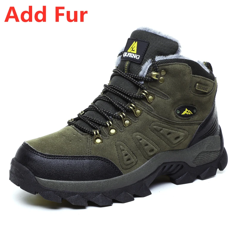 Large Size 48 Outdoor Non-Slip Hiking Boots with Warm Fur Lining