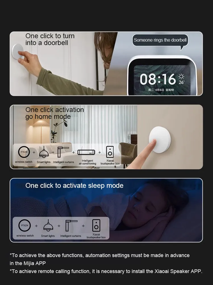 Timethinker-ptx Smart sem Fio Mini Chave Interruptor Conexão Bluetooth Botão Remoto Home Security Trabalhar com Xiaomi mi Home App - Image 3