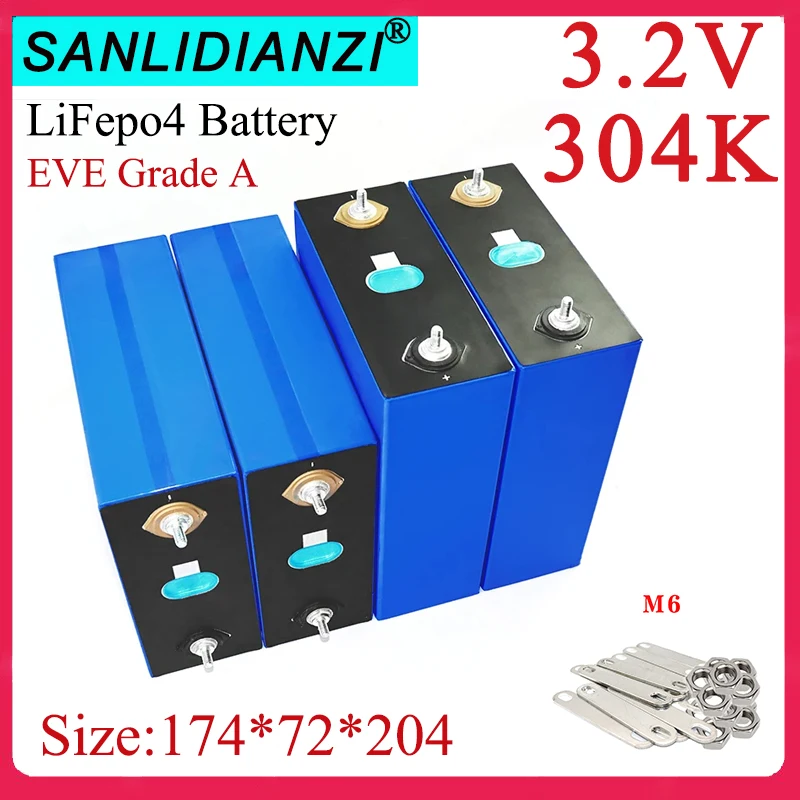 

4 шт. 3,2 В 304AH LIFEPO4 аккумулятор DIY 4S 12 В 24VRV задняя запасная батарея для кемпинга на солнечной батарее класса А без пошлин высокое качество