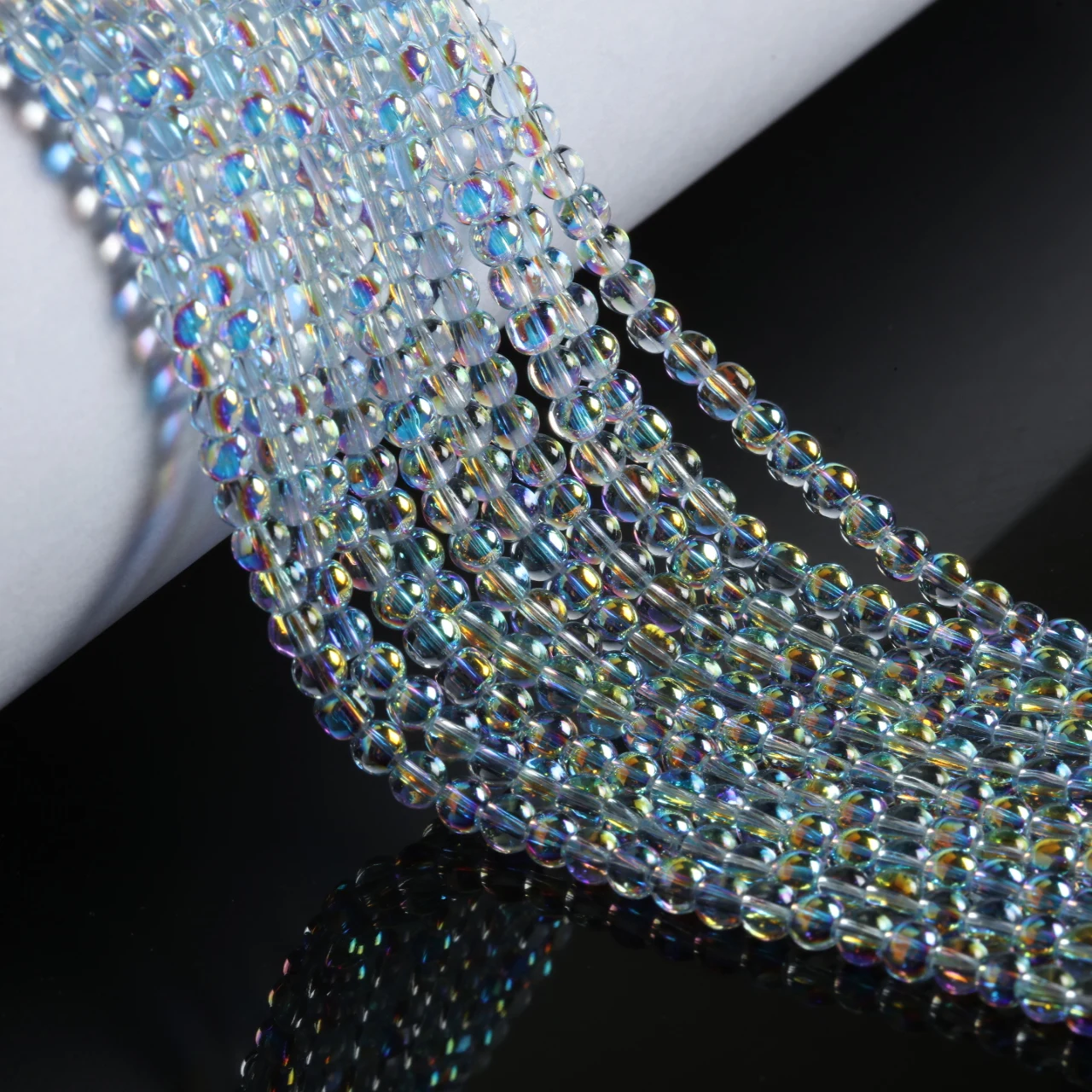 Iridescent Round Glass Beads for Jewelry Making – 4mm DIY Crafting Accessories