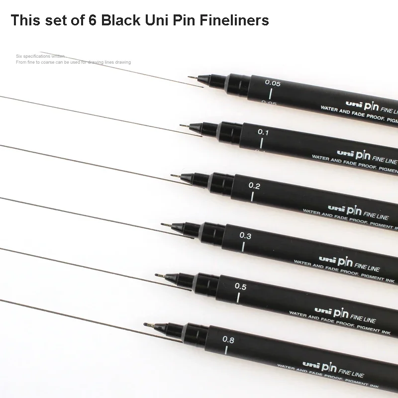 Uni Pin Fine Liner Pen - Set of 6, Black