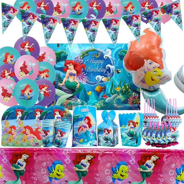 The Little Mermaid Princess Ariel Tableware Set Girl Birthday Decorations  Balloon Paper Plate Cup Tablecloth Party Supplies - AliExpress