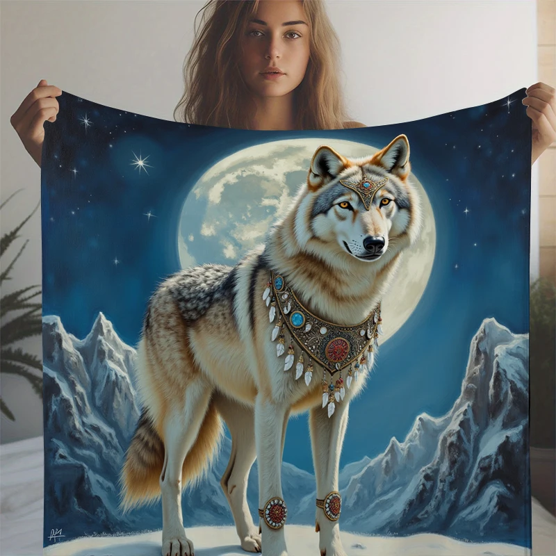 Dream Catcher Wolf Print Blanket Soft Throw Blanket for Home Bedroom Bed Sofa Travel Office Solid Cover Blanket