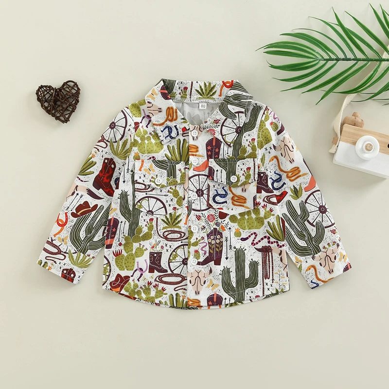 FOCUSNORM 0-5Y Toddler Kids Boys Shirts Tops 4 Style Long Sleeve Cartoon Animal Printing Single Breasted Coats Outwear