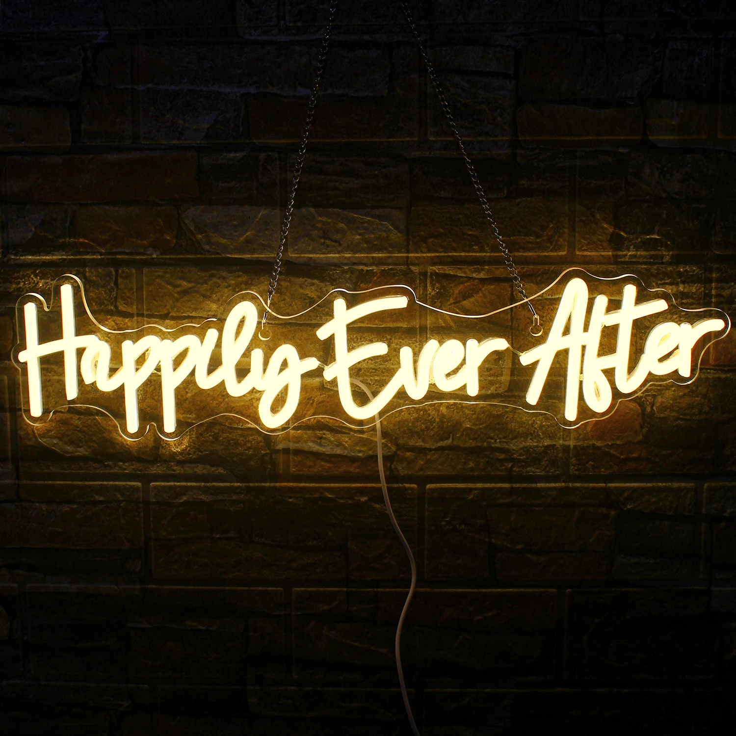 

Happy Ever After Neon Sign LED Lights Warm White Letter Room Wall Decoration For Wedding Marriage Party Bar Bedroom Decor Gift