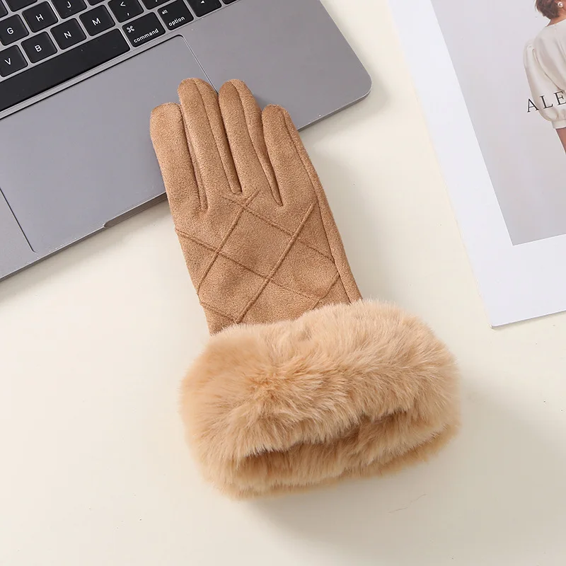 Women Touch Screen Gloves Elegant Full Finger Mittens Autumn Winter Warm Cycling Drive Suede Fabric Windproof Gloves