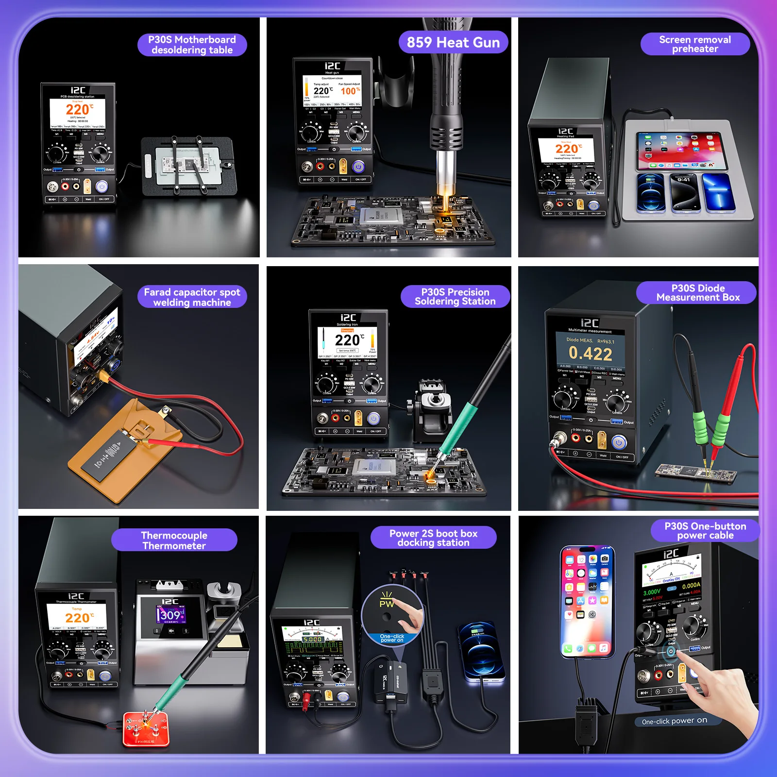 I2C P30S Upgraded P30 Digital Power Supply with Hot Air Desoldering Module,Soldering Module for Mobile Phone Rework Repair