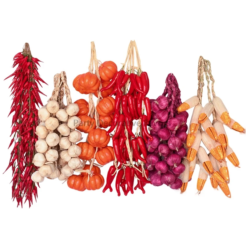 Artificial Vegetables Foam Chili Garlic Pumpkin For Home Kitchen Wall Hanging Decoration Red Pepper String Farm Party Fake Fruit