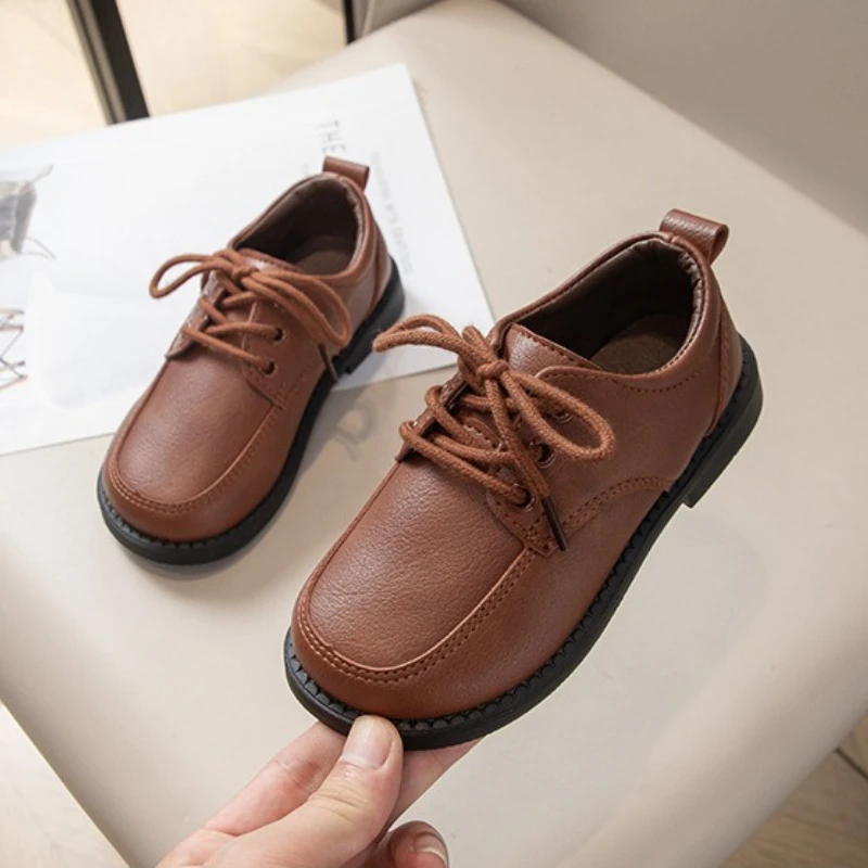 Leather Kids School Shoes Black Brown Flat Casual
