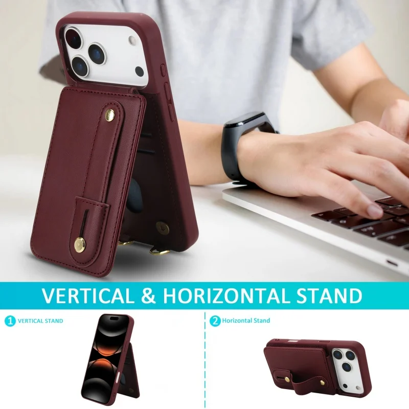 Elegant Crossbody Leather Phone Case with Card Holder and Lanyard Flip Stand Cover