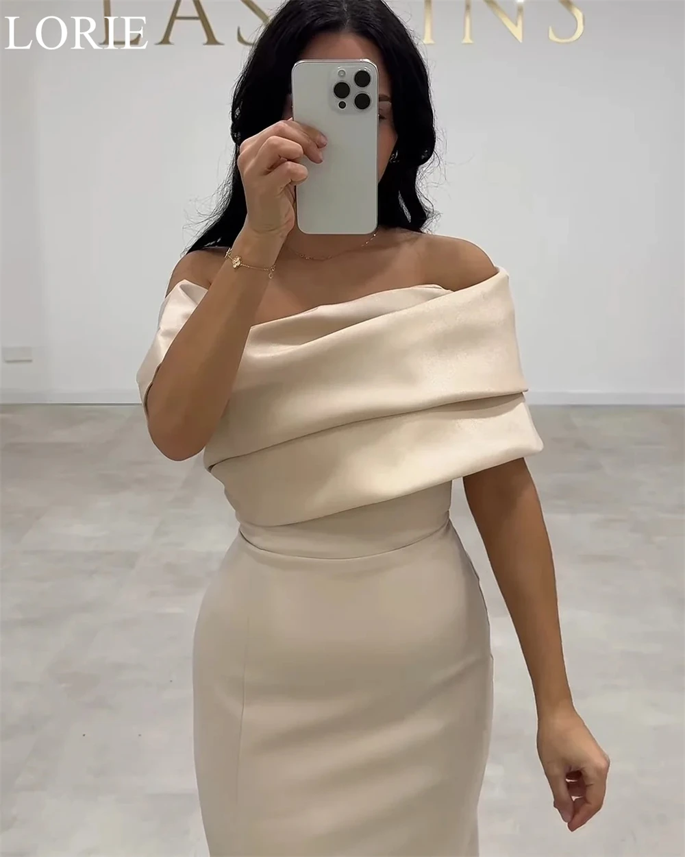 LORIE Elegant Champagne Satin Bridesmaid Dresses Mermaid One Shoulder Side Slit Draped Wedding Party Prom Gowns Customized