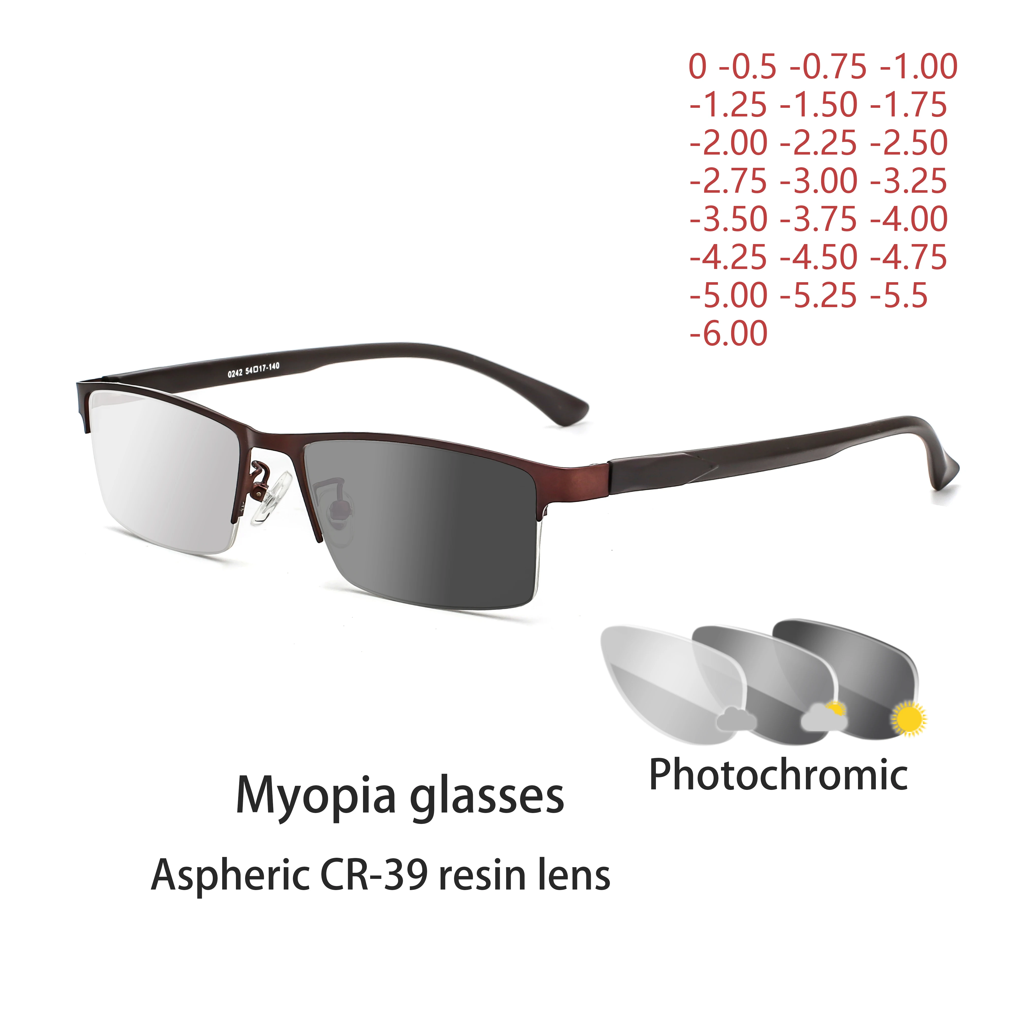 Männer und frauen der photochrome myopie sonnenbrille, chameleon objektiv dioptrien korrektur myopie gläser-0,5 zu 0,75-1,0-2 zu-6