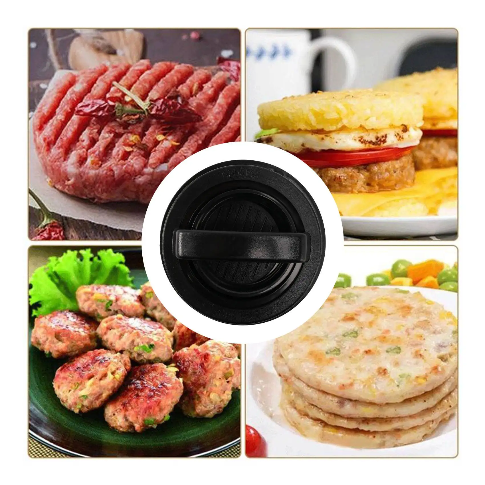3 in 1 Burger Press Patty Stuffed Burger Maker with 120Pcs Paper Non Stick Sliders Beef Press-Black