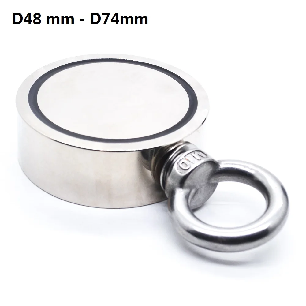D48 - D74Mm Forte Magnete Al Neodimio Doppio Lato Ricerca Gancio Magnetico Super Power Salvataggio Pesca Portabicchieri Magnetico Stell