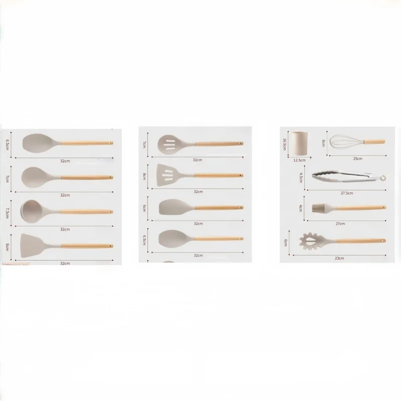 12pcs Set of Multi-color Silicone Wooden Handle Kitchenware Set Non Stick Pot Spatula and Spoon Cooking Utensils, Heat-resistant